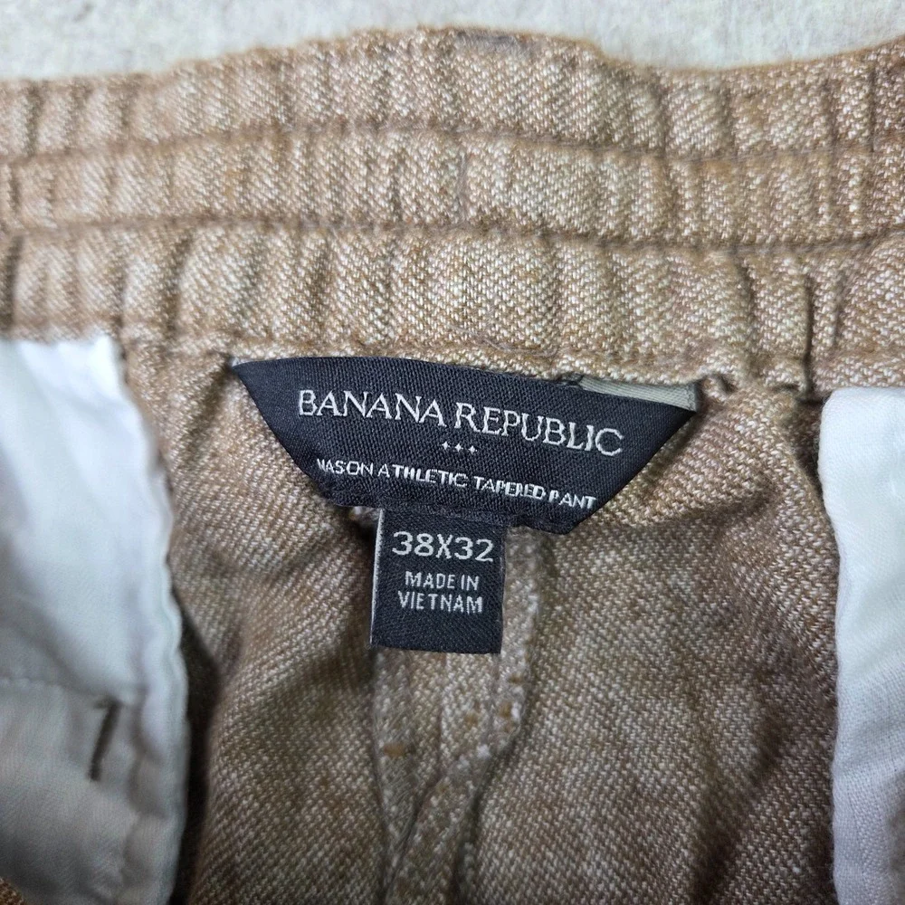 Banana Republic Mason Athletic Tapered Pants Mens 38x32 Tan Linen Cotton